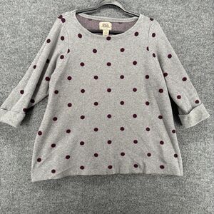 Arabella & Addison Sweater Plus Size 1X Polka Dots Gray Round Neck Preppy Casual